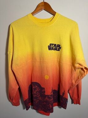 Disney Star Wars Spirit Jersey XS Tatooine Sunset Long Slv Yellow Orange Ombré